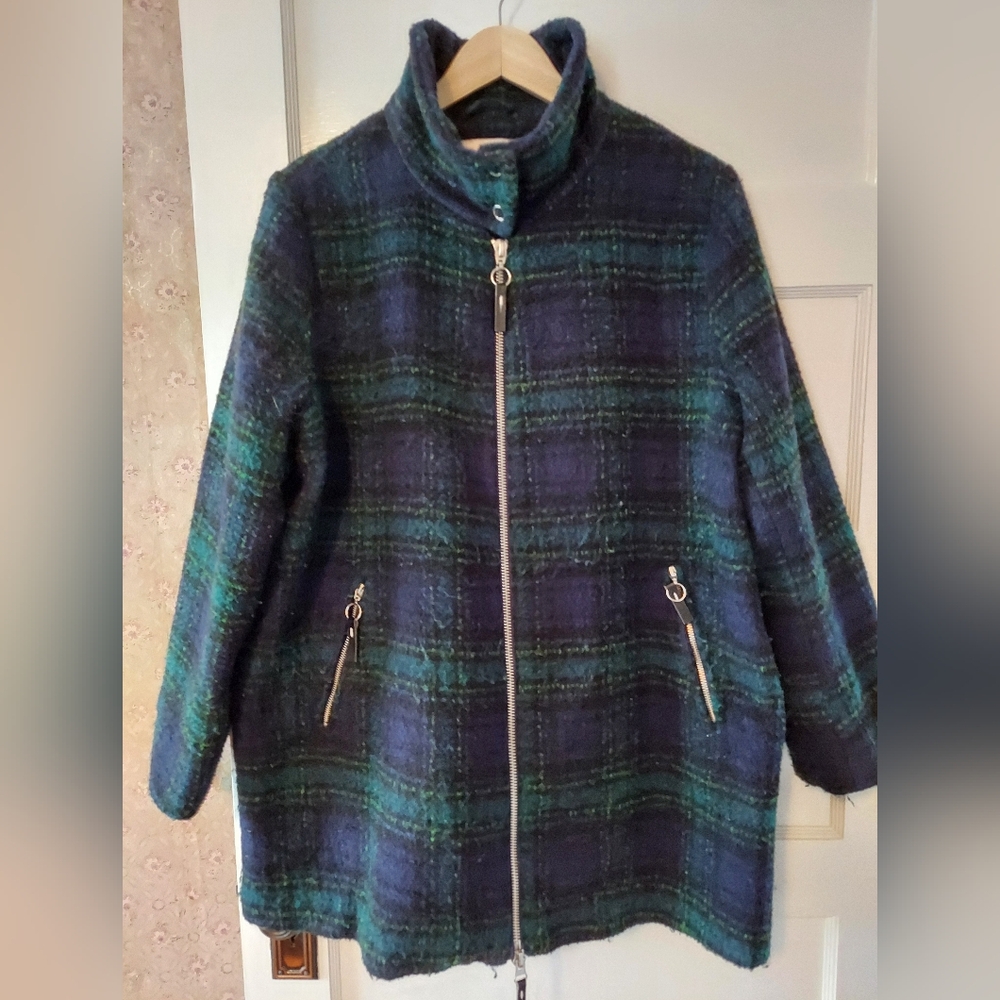 Woman Within Plaid Jacket - Green and Blue